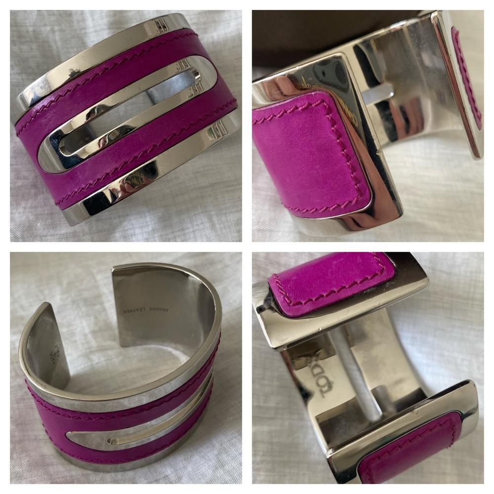 Tod’s Silver & Leather Cuff Bracelet
